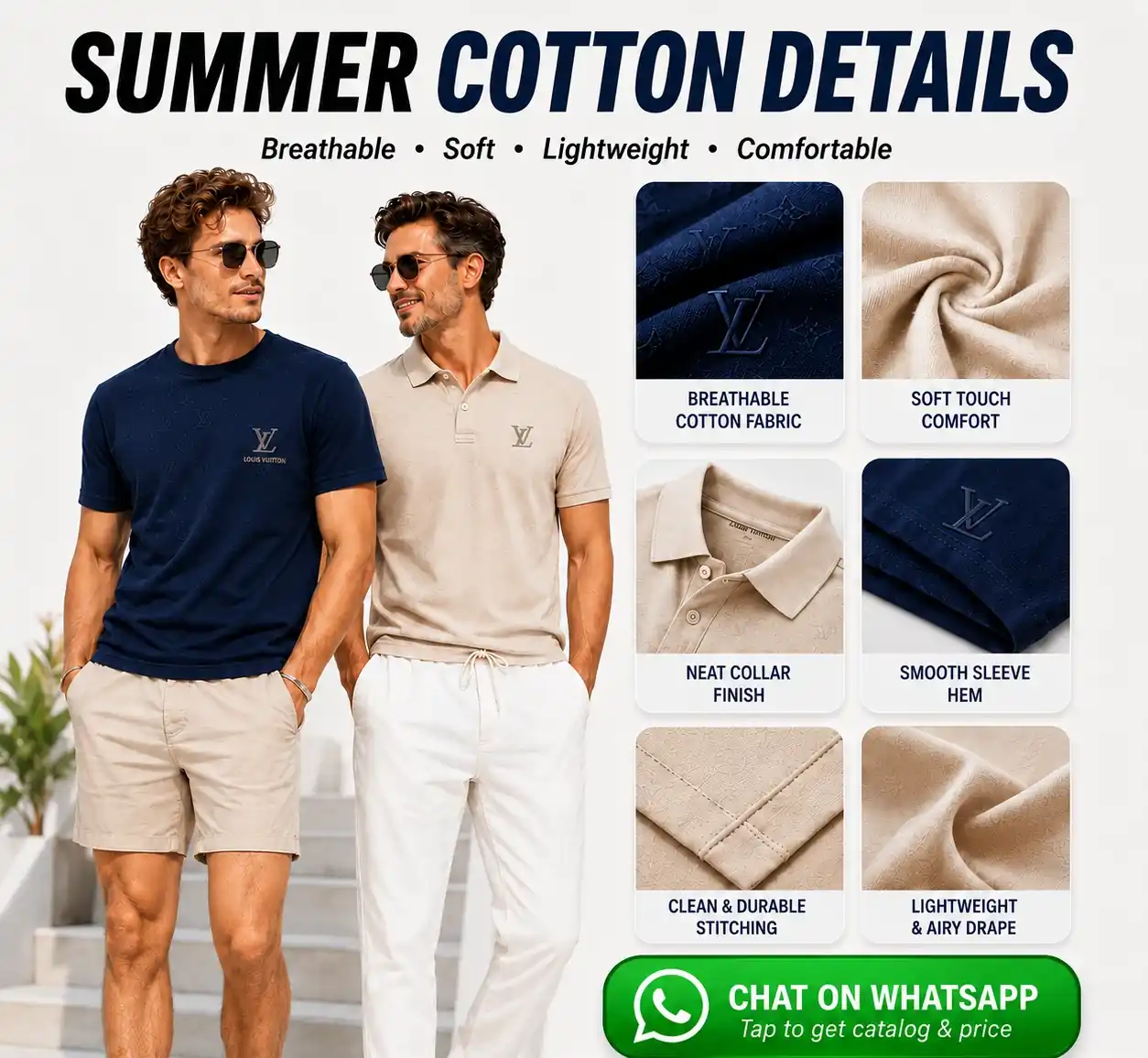 Summer cotton details and breathable fabric quality